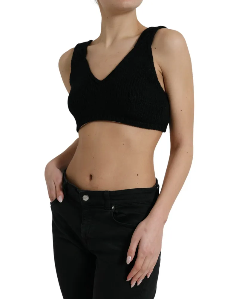 Dolce & Gabbana Women's Black Cropped Cashmere V-Neck Bustier Top Black