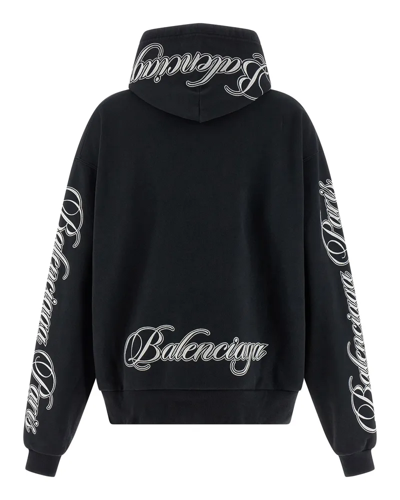 Balenciaga Cursive Embroidered Hoodie — Black Black