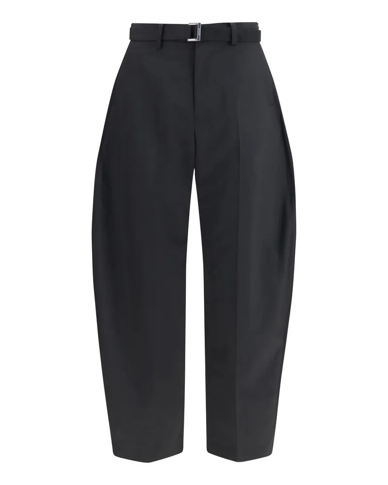 Sacai Men's Tailored Wool Pants With Belt Black Polyester Trousers Black