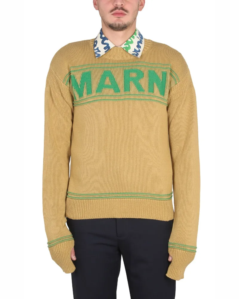 Marni Logo Cotton Knit Sweatshirt — Yellow Yellow