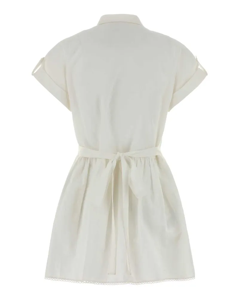 Miu Miu Women's White Cotton Blend Dress Bianco Exterior: Linen Abiti White