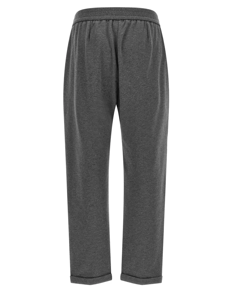 Brunello Cucinelli Cotton-Blend Track Joggers — Charcoal Charcoal