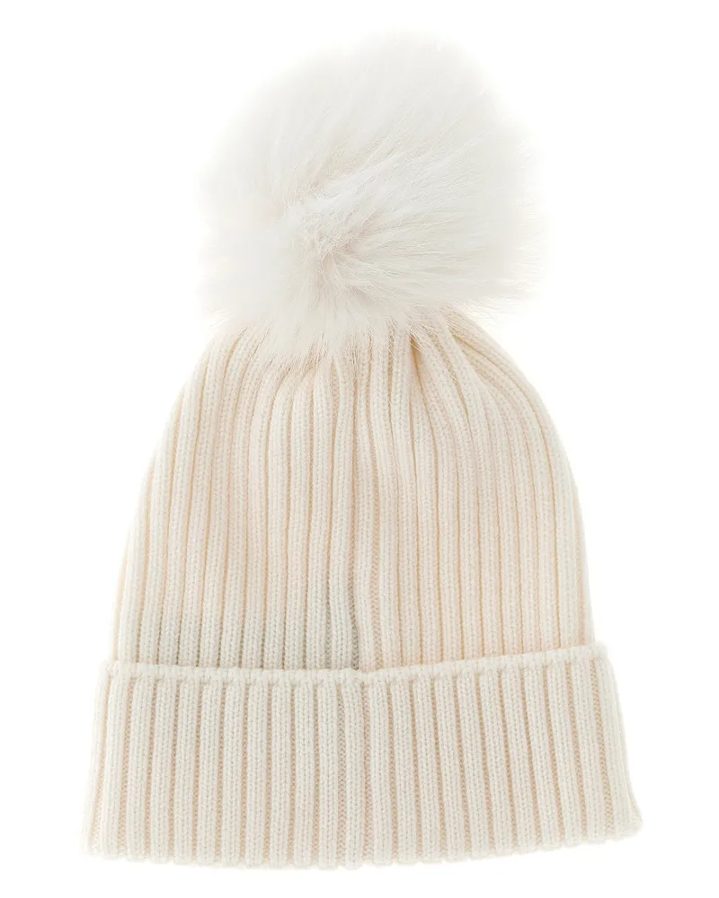 Moncler Ribbed Merino Wool Pom-Pom Beanie — Cream Cream