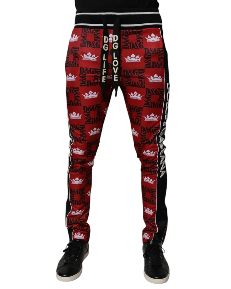 Dolce & Gabbana Red Crown Logo Monogram Men Sweatpants Pants Polyester Red