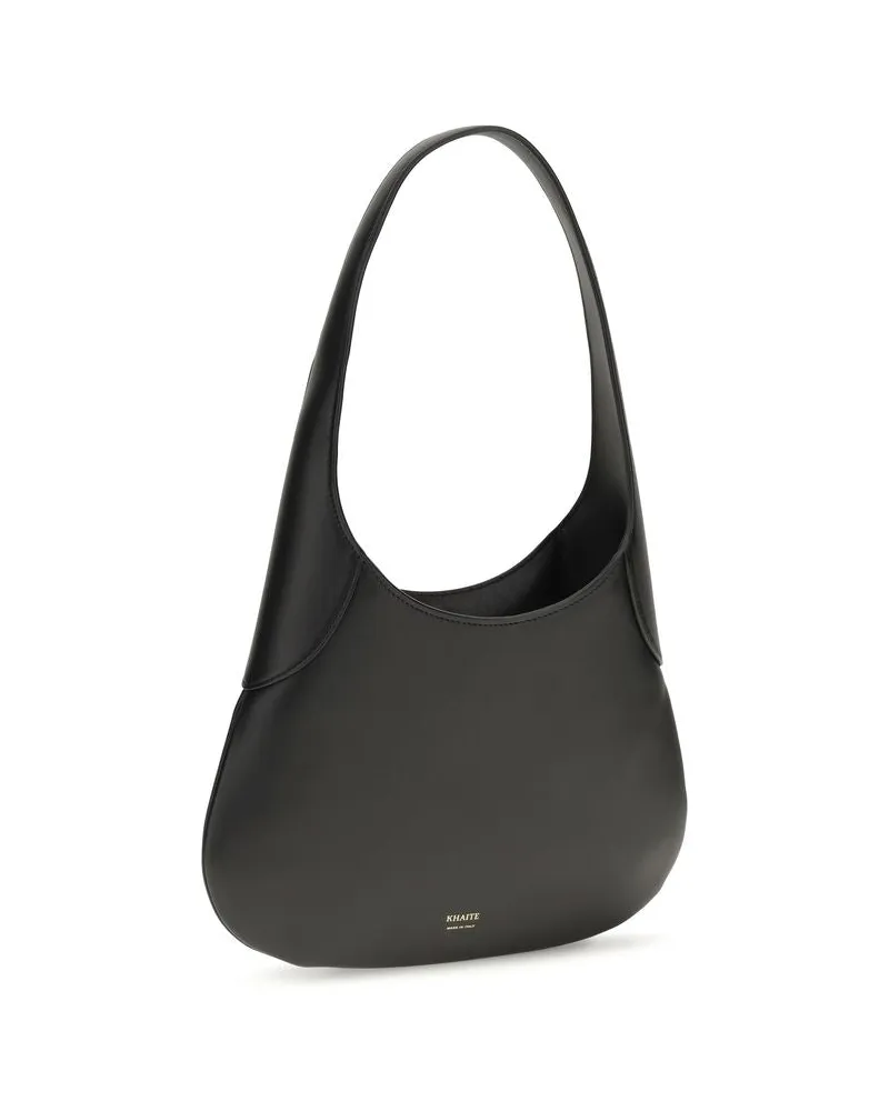 KHAITE Women's Black Calf Leather Bos Taurus Shoulder Bag Black