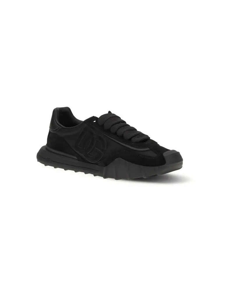 Dolce & Gabbana Men's Black Calf Leather Bos Taurus Athletic Sneakers Black