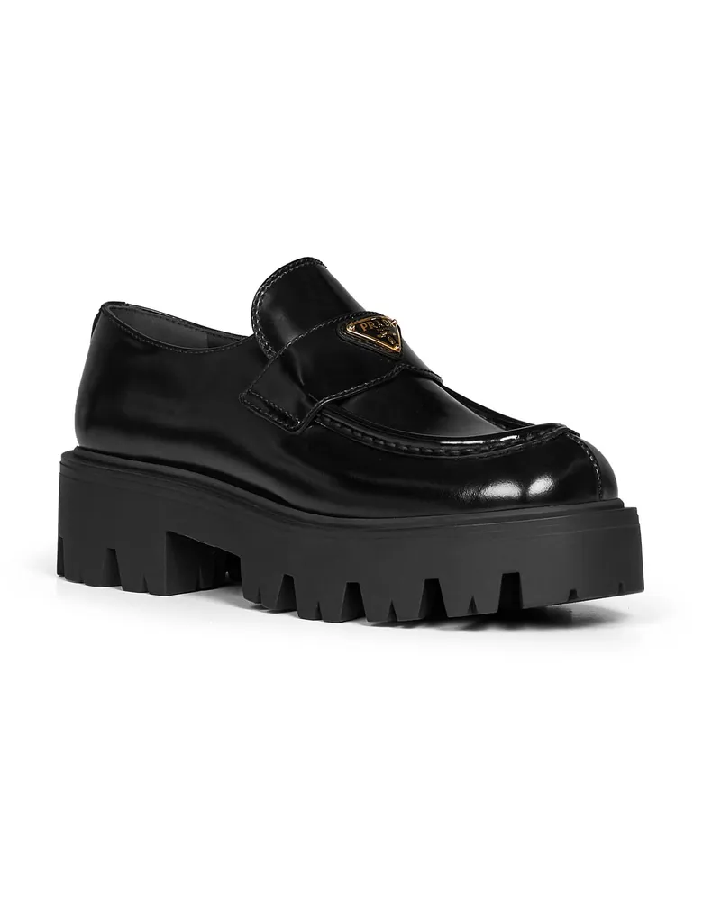 Prada Women's Loafers Brushed Calf Leather Black Black