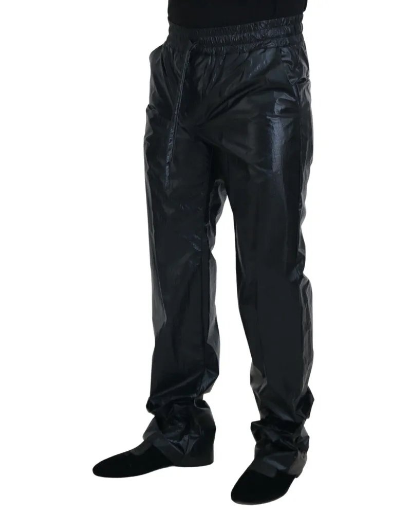 Dolce & Gabbana Men's Black Shining Drawstring Trouser Nylon Pants Black