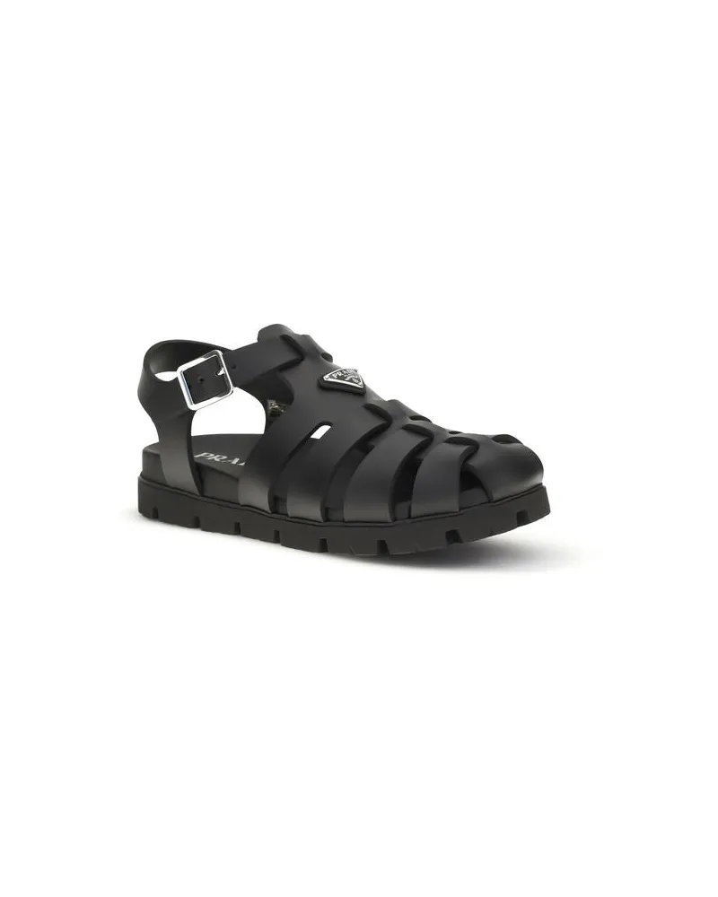 Prada Men's Black Calf Leather Bos Taurus Flat Sandals Black