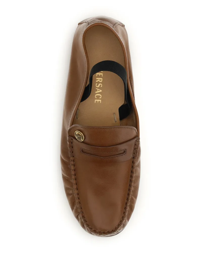 Versace Women's Leather Loafers Rovere-Gold Lamb Ovis Aries Rovere/gold Brown