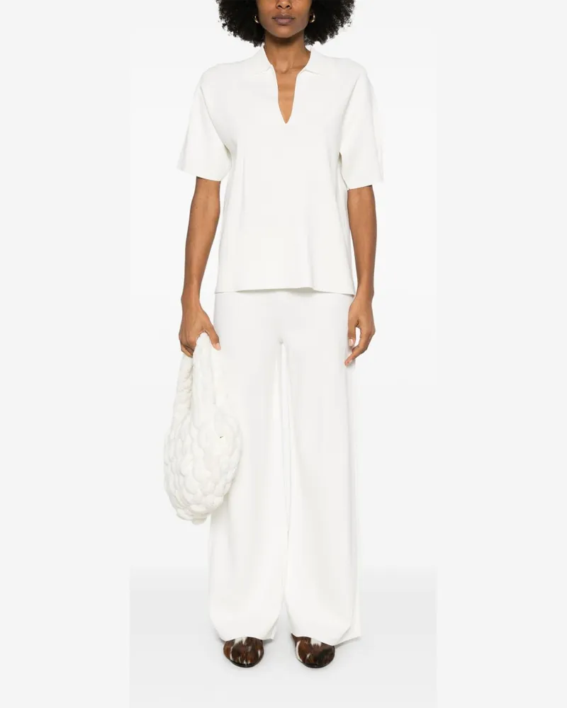 P.A.R.O.S.H. Wide-Leg Flared Knit Trousers — White White