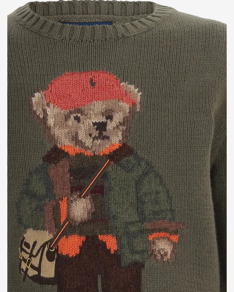 Ralph Lauren Kids Knit Sweater With Bear Motif Military Green Cotton Military