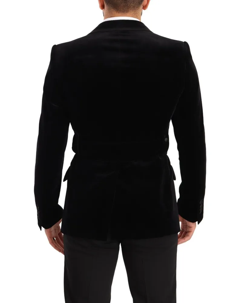 Dolce & Gabbana Men's Black Velvet Single Breasted One Button Blazer Cotton Clothing Black