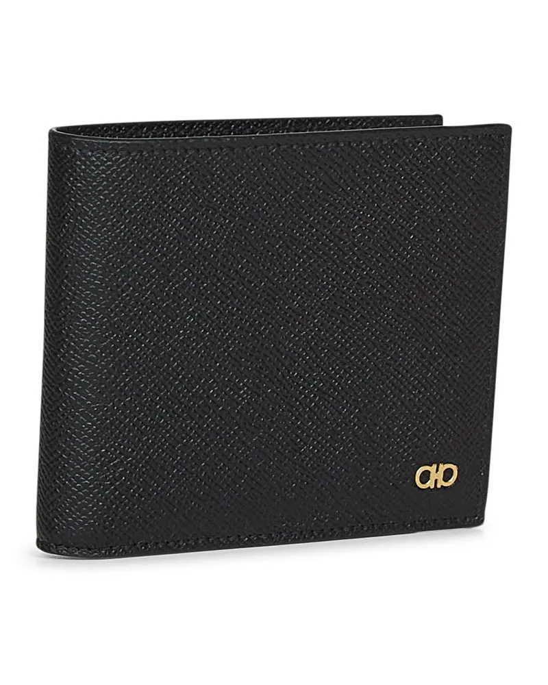 Ferragamo Men's Wallet Gancini Black Calfskin Calf Leather & Cardholders Black