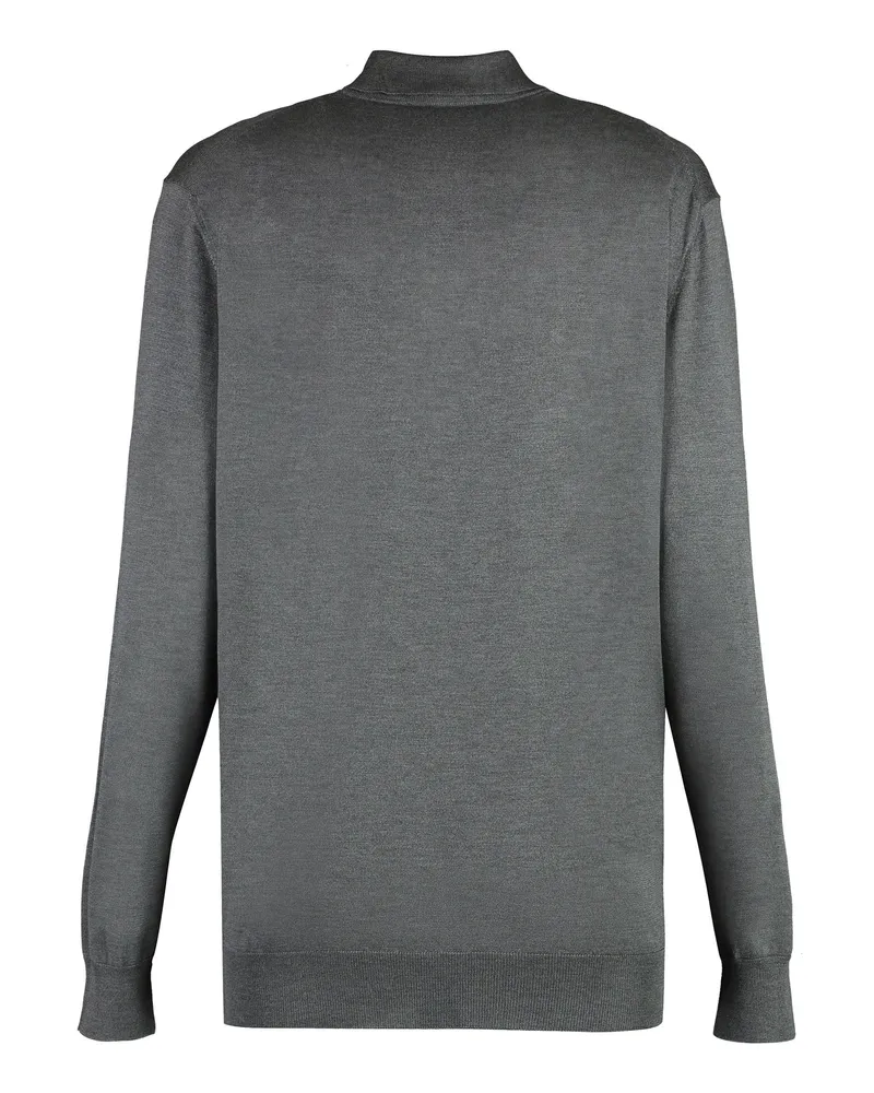 Prada Women's Polo Shirt Long Sleeve Grey Silk Tops Gray
