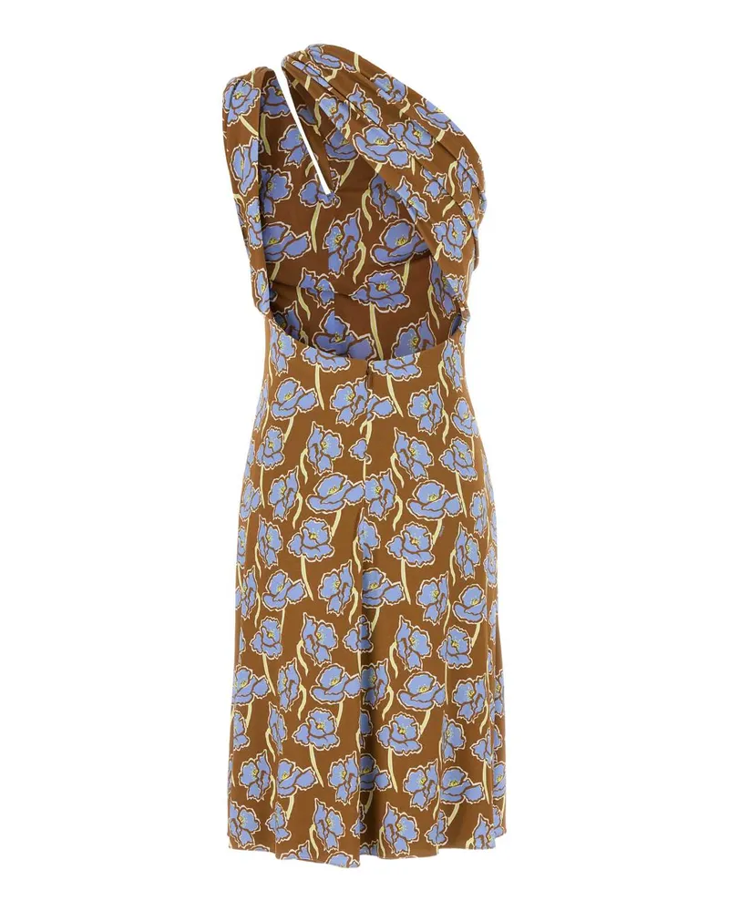 Versace Women's Printed Stretch Crepe One-Shoulder Dress Tobaccopowderblue Abiti Brown