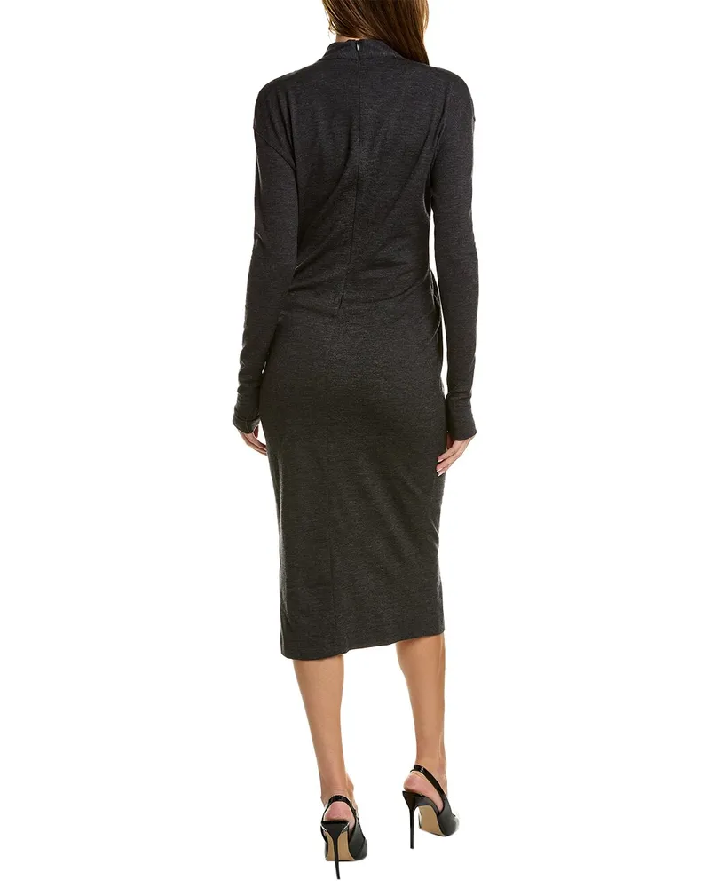 Brunello Cucinelli Wool Blend Wrap Dress — Gray Gray