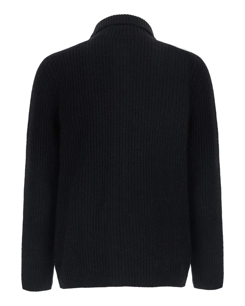 Tagliatore Men's Cardigan Dundret Black Wool Blend Tops Top Black