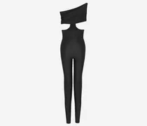 One-Shoulder Stretch Nylon Jumpsuit — Black