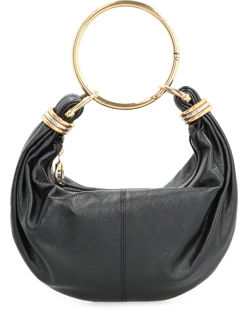 Chloé Women's Leather Hobo Bag With Top Handle Black Calf Shoulder Black