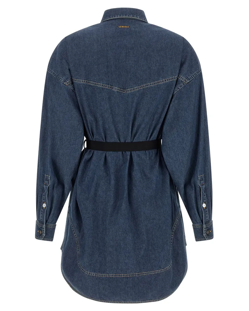 Versace Chambray Denim with Medusa Buttons Dress — Blue Blue