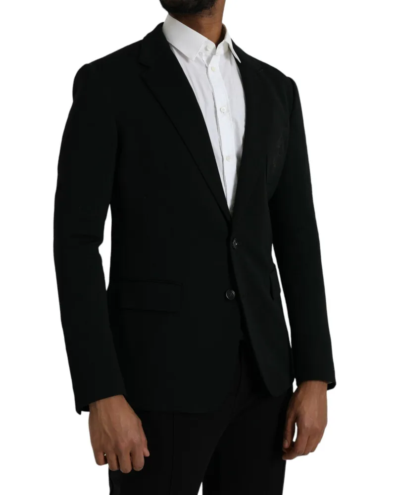 Dolce & Gabbana Men's Black Wool Notch Single Breasted Coat Blazer Virgin Nylon Clothing Black