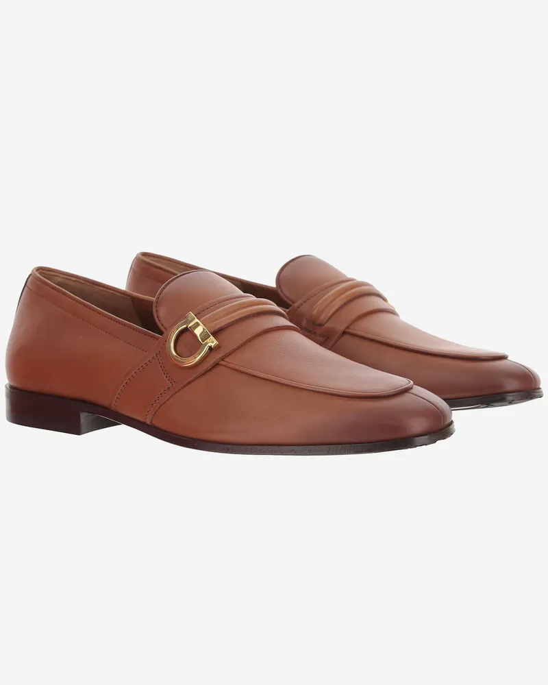 Ferragamo Men's Leather Loafers Light Brown Calf Brown