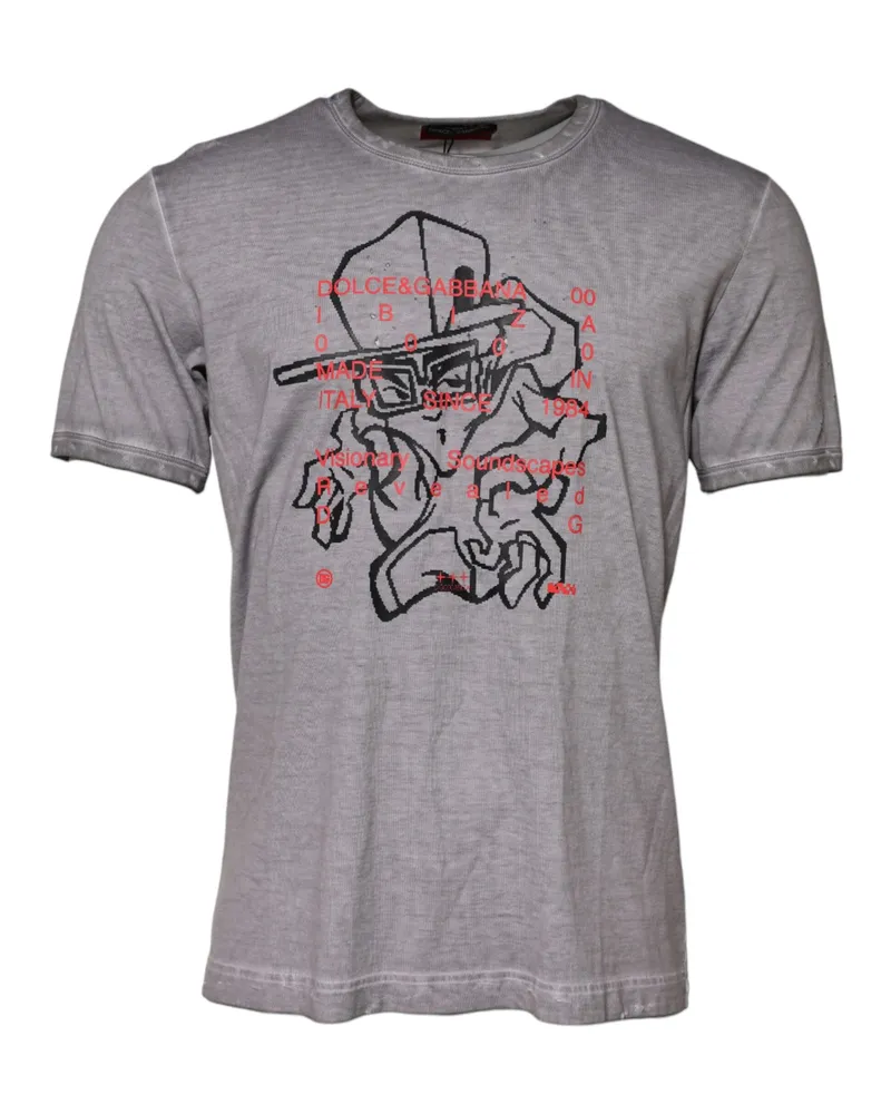 Dolce & Gabbana Men's Gray Graphic Print Cotton Crew Neck T-Shirt Gray