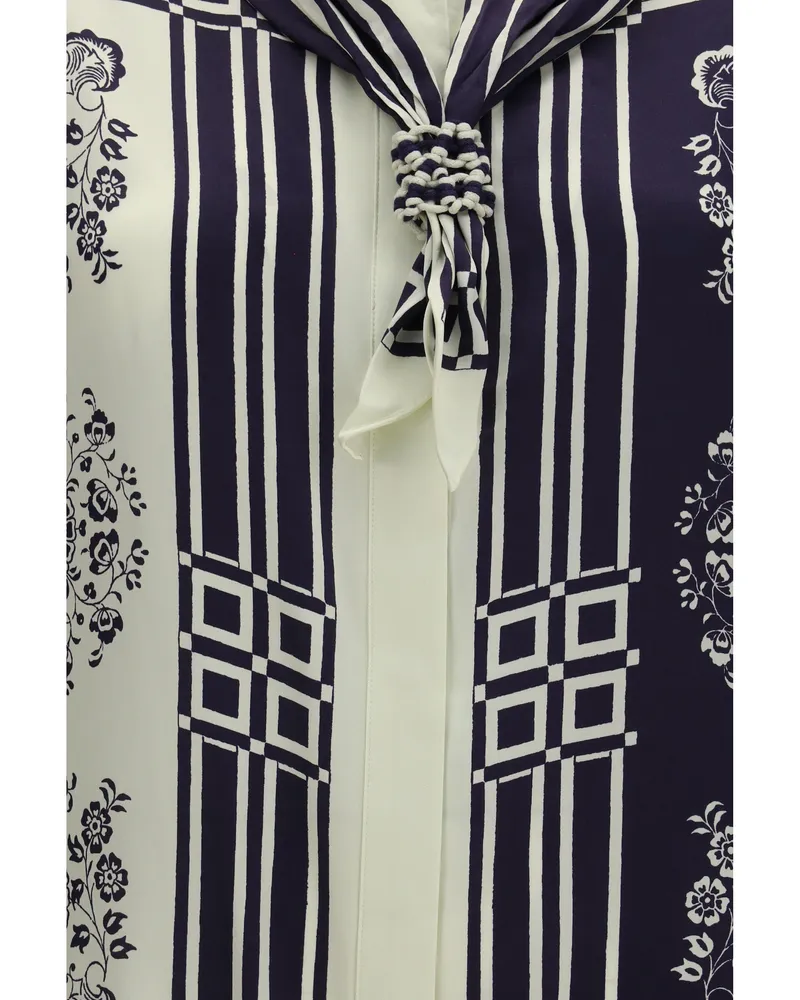 ALEMAIS Women's Silk Shirt Banderra With Scarf Ink Navy