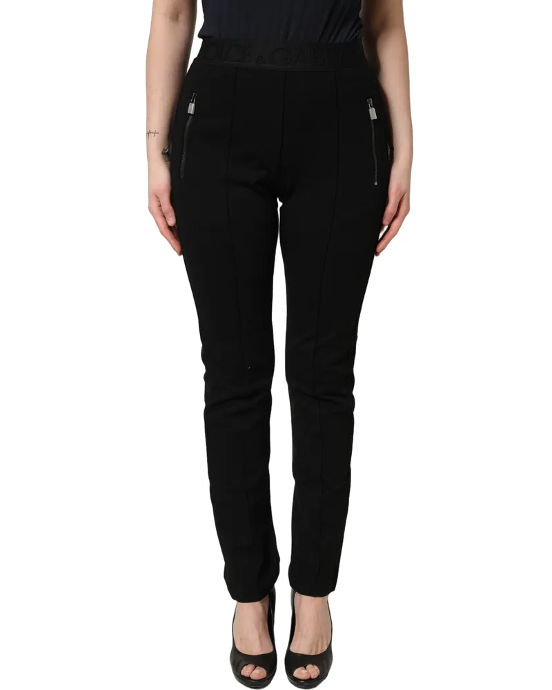 Dolce & Gabbana Women's Black Viscose Mid Waist Skinny Trouser Pants Elastane Nylon Black