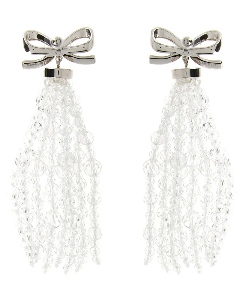 Self-Portrait Bow Beaded Waterfall Earrings — Silver Silver
