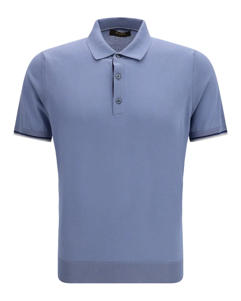 MOORER Men's Cotton Polo Shirt Chambray T-shirts And Polos Blue
