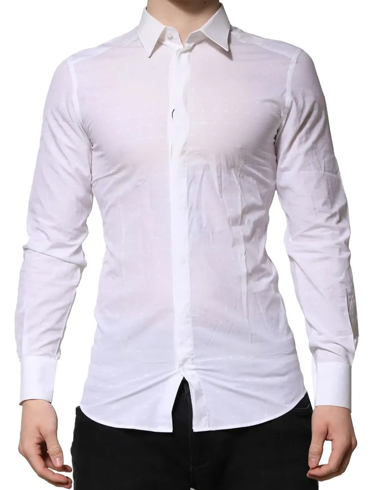 Dolce & Gabbana White Gold Long Sleeves Dress Men Formal Shirt Cotton White