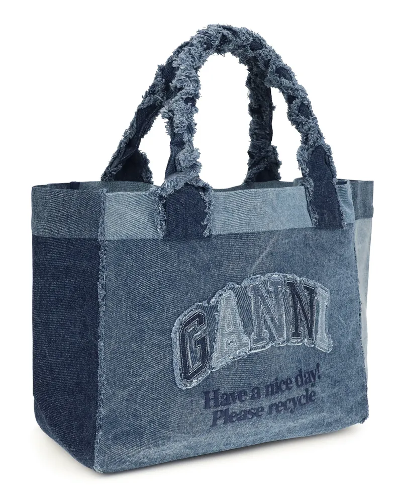 Ganni Women's Medium Trapeze Denim Shopper Mid Blue Vintage Cotton Shoulder Bags Blue