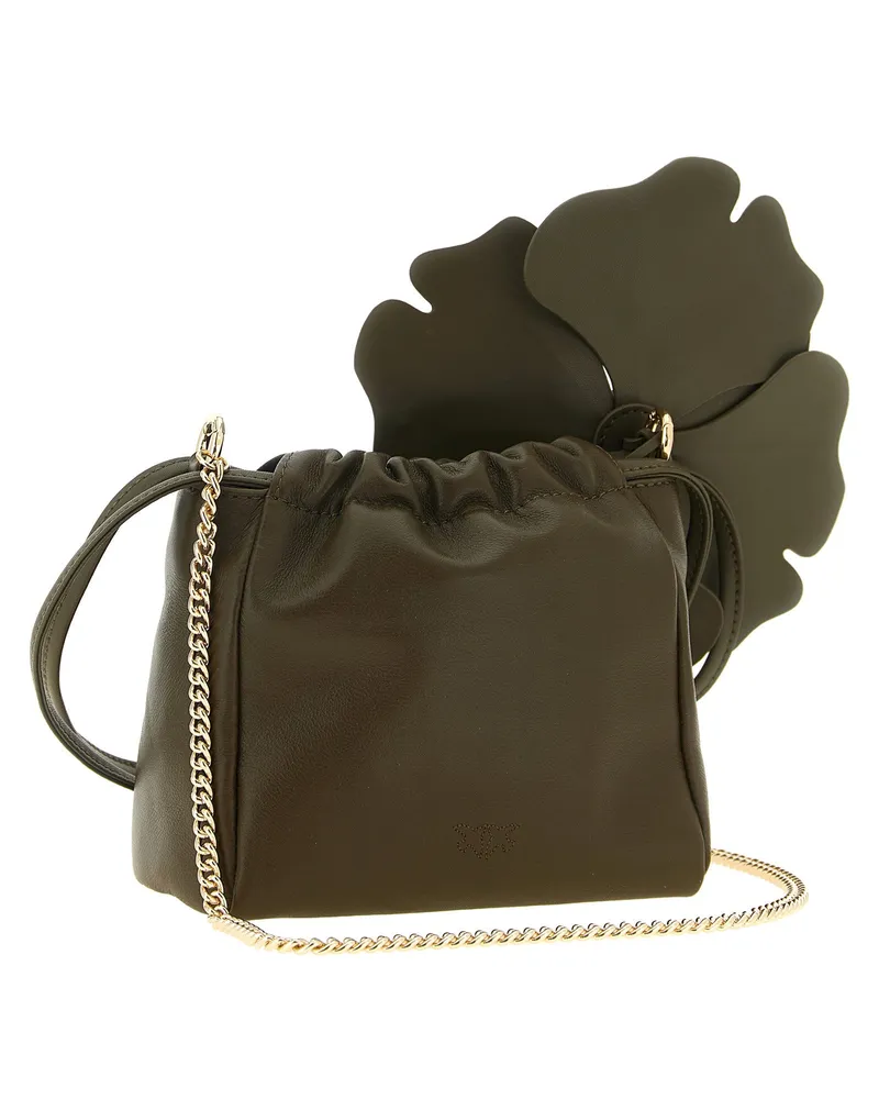 Pinko Flower Leather Clutch — Olive Green Olive