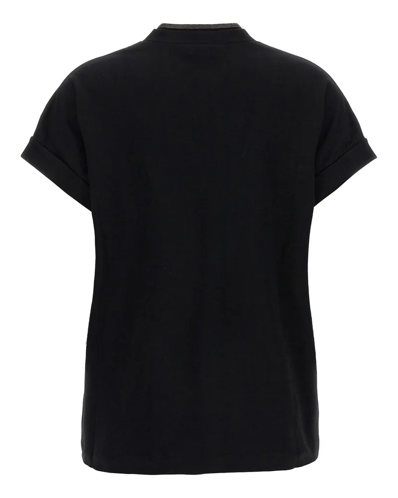 Brunello Cucinelli Monile-Trimmed V-Neck T-shirt — Black Black