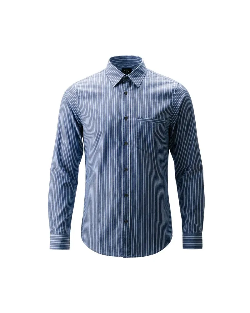 Armani Exchange Striped Cotton Dress Shirt — Blue Blue