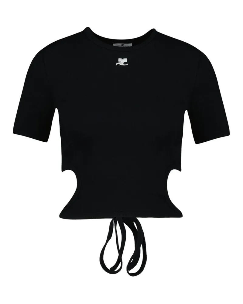 Courrèges Women's Ribbon Cut Out Contrast T-Shirt -  Cotton Black Concept-Store Ready-To-Wear Black