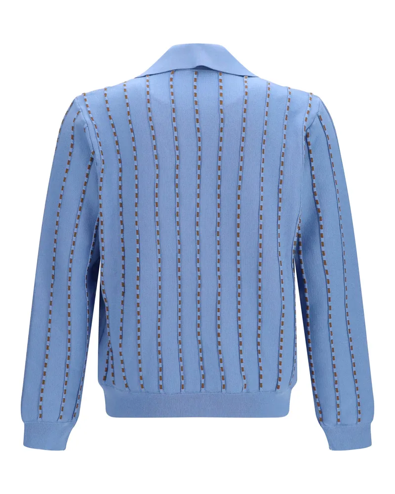 Fendi Men's Knit Sweater Selleria Blue-Tobacco Cotton Blue/tobacco Blue