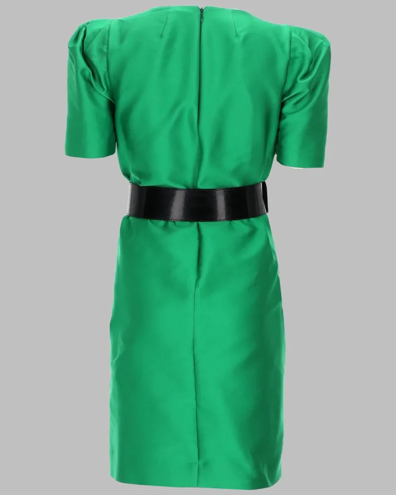 P.A.R.O.S.H. Satin with Self-Tie Belt Dress — Green Green