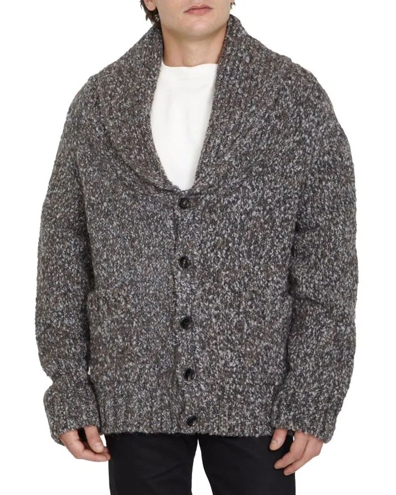 Bottega Veneta Men Gray Alpaca Leather Cardigan Clothing Gray