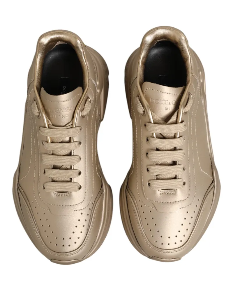 Dolce & Gabbana Gold Leather Daymaster Women Sneaker Shoes Calf Gold