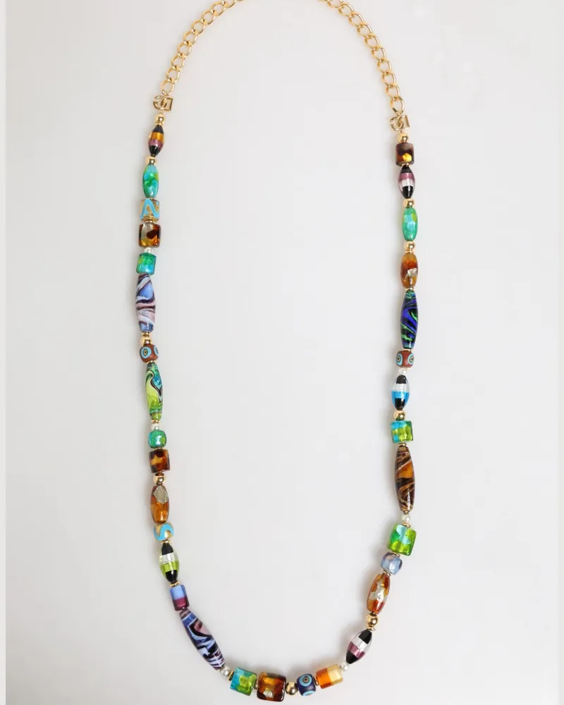 Dolce & Gabbana Murano Glass Beads with Brass Necklace — Multicolor Multicolor