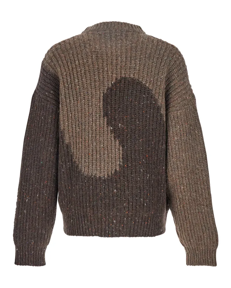 ERL Men Brown Knit Crewneck Sweater With Bicolor Motif Wool Tops Top Brown