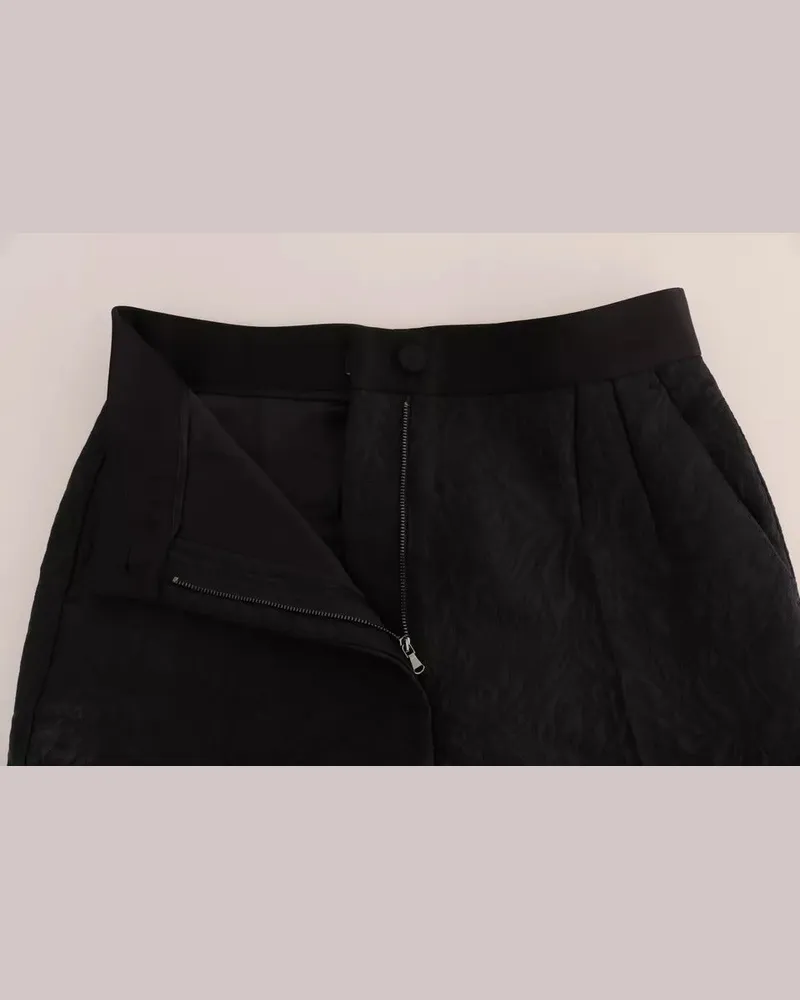 Dolce & Gabbana Women Black Floral Brocade High Waist Pants Polyester Black