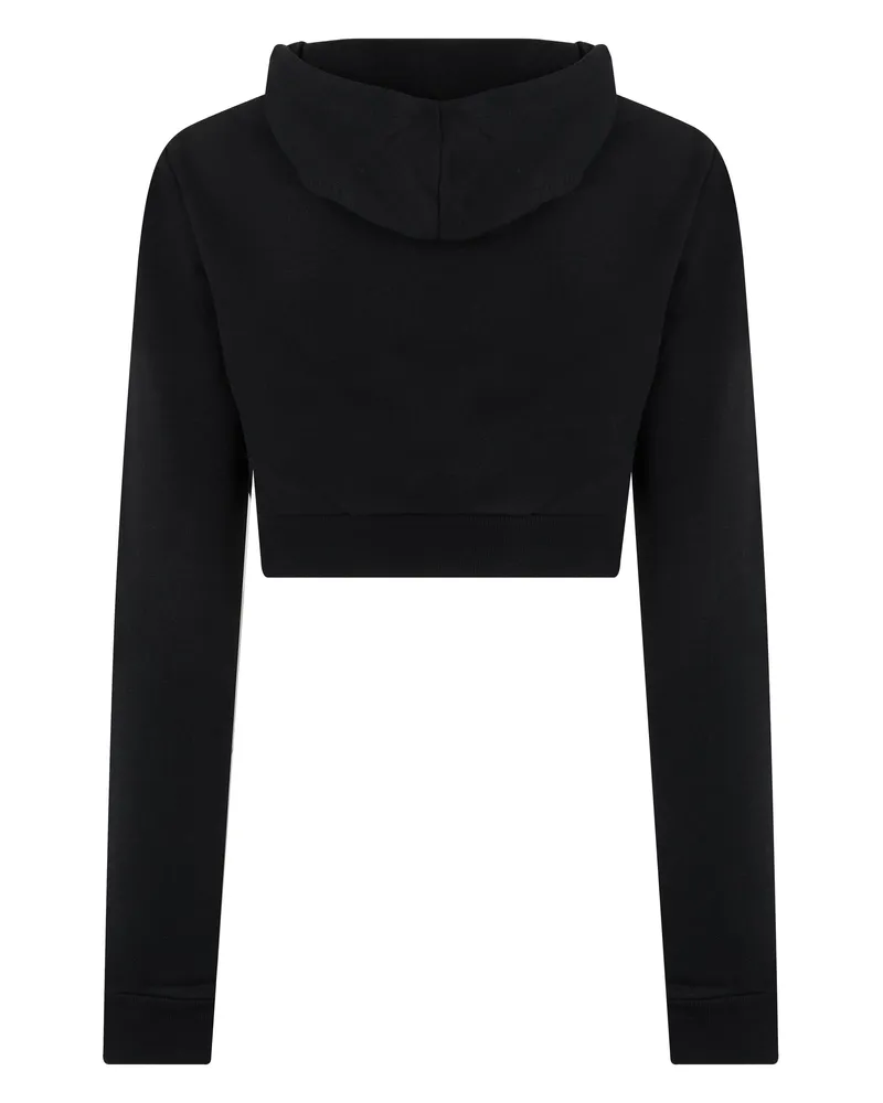 Balenciaga Women's Cropped Zip Hoodie Black Cotton Sweatshirts Sweater Black