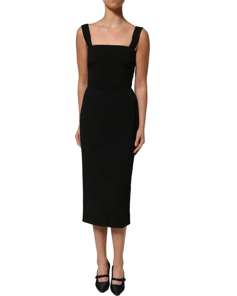 Dolce & Gabbana Women Black Viscose Stretch Sheath Midi Dress Acetate Spandex Black