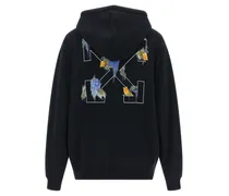 Logo-Embroidered with Arrow & Floral Graphic Hoodie — Black