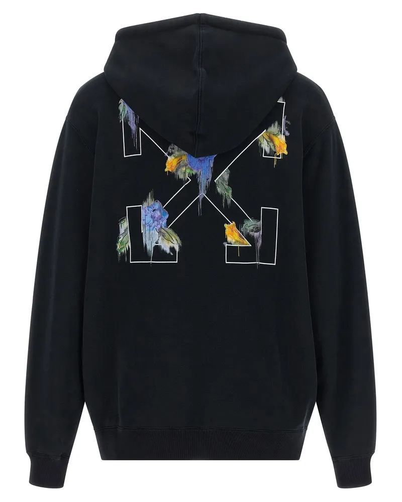 OFF-WHITE Logo-Embroidered with Arrow & Floral Graphic Hoodie — Black Black