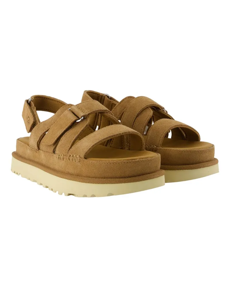 UGG Women's Goldenstar Gleam Sandals -  Leather Brown Calfskin Shoes Brown